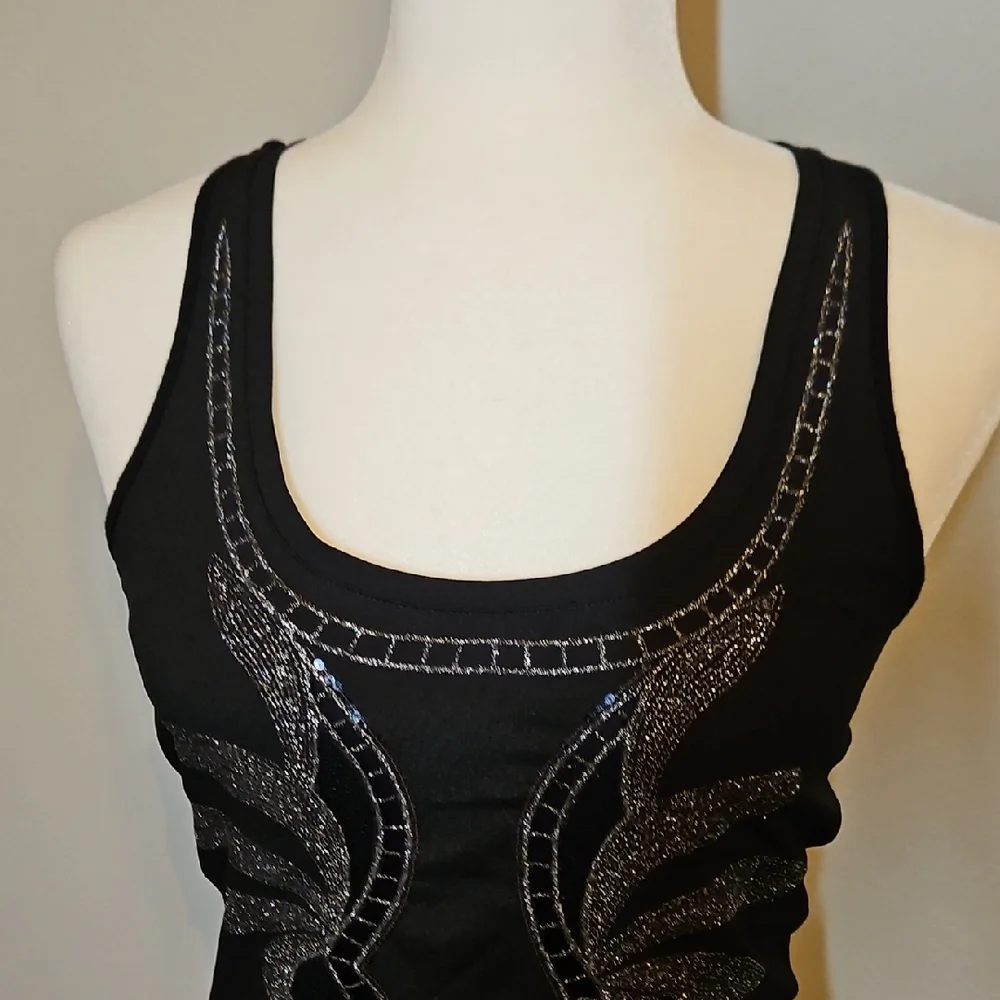 Express Black Sequin Embellished Tank Top XS
